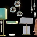 Modern Table Lamps With Green White Shades Gold Base And Rattan Design Elements