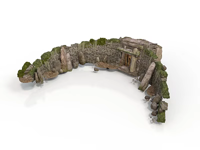 Wood and Stone Semicircular Structure Covered with Green Plants and Ancient Style 3d model
