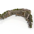 Wood and Stone Semicircular Structure Covered with Green Plants and Ancient Style