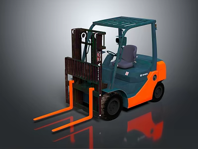 Industrial Green And Orange Forklift With Cab And Front Forks For Material Handling 3d model