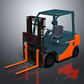 Industrial Green And Orange Forklift With Cab And Front Forks For Material Handling