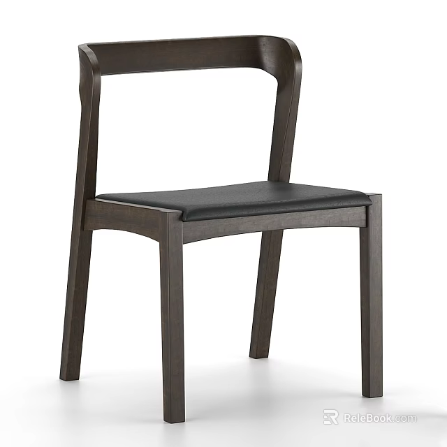 Modern Dark Wooden Stool With Leather Seat And Sturdy Legs For Dining Room Use 3d model 