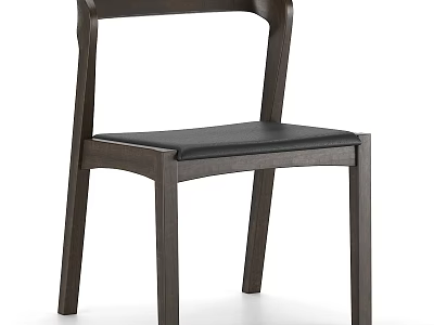 Modern Dark Wooden Stool With Leather Seat And Sturdy Legs For Dining Room Use 3d model