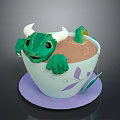 Creamy Brown Hot Cocoa With Green Dragon Decor Light Cup Purple Leaf Design Purple Coaster