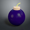 Purple Spherical Bomb With Wooden Cork And Yellow Fuse On Gray Background