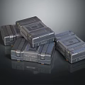 Gray Hard Shell Storage Cases Stacked With Textured Panels And Metal Accents Design