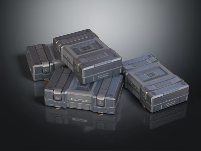 Gray Hard Shell Storage Cases Stacked With Textured Panels And Metal Accents Design 3d model