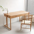 Minimalist Wooden Desk With Matching Chair Potted Plant And Window Blinds