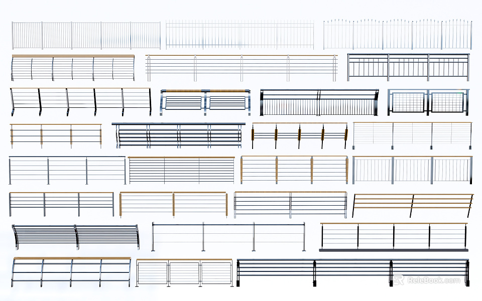 Various Fencing Designs Featuring Different Styles And Patterns For Outdoor Areas 3d model 