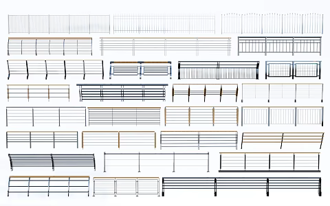 Modern Guardrail Railing Wrought Iron Railing Fence Balcony Railing Wooden Fence Stone Railing 3d model