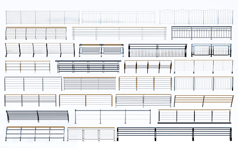 Modern Guardrail Railing Wrought Iron Railing Fence Balcony Railing Wooden Fence Stone Railing 3d model