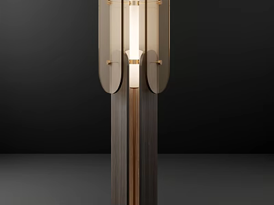 Modern Floor Lamp With Glass Shade Metal Frame And Wooden Base For Home Decor 3d model