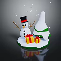 Snowman Sculpture Featuring Christmas Tree Gift Boxes Falling Snowflakes On White Base With Reflection