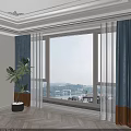 Layered Dark And White Curtains For Window With Scenic View And Green Plant