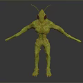 Green Alien Game Movie Character With Antennae Large Red Eyes And Textured Body
