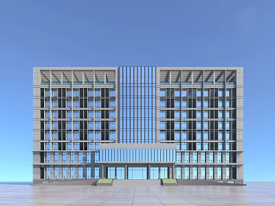 Modern Office Building Exterior With Glass Curtain Wall Multi Story Structure And Grand Entrance 3d model