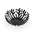 Black Ceramic Bowl With Intricate Coral Inspired Design For Home Decor
