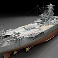 Vintage Battleship With Golden Bow Emblem Turret Mast And Deck Details