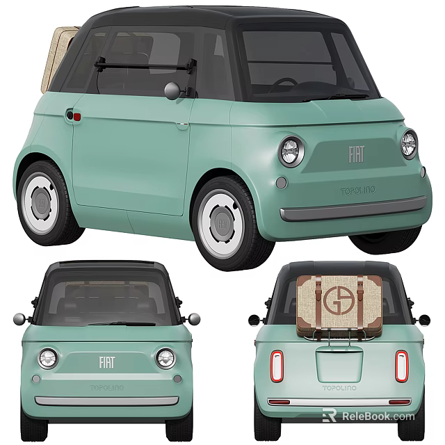 Fiat Topolino Mint Green Vintage Cabriolet Car With Rear Storage Bag 3d model 