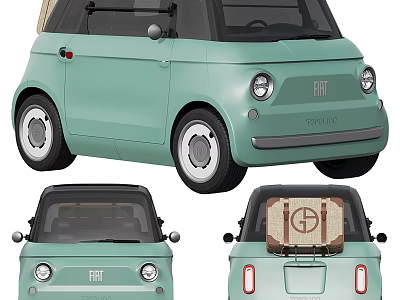 Fiat Topolino Mint Green Vintage Cabriolet Car With Rear Storage Bag 3d model