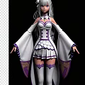 Woman In White And Purple Outfit With Long Sleeves Pleated Skirt And Ornate Details