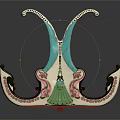 Public Chair With Decorative Green And Pink Floral Patterns And Intricate Carved Artistic Design