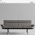 Modern Multi Seater Sofa With Gray Leather Upholstery Metal Frame And Wooden Accent
