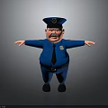 3D Cartoon Police Character Model With Blue Uniform And Outstretched Arms