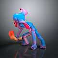 3D Fantasy Game Movie Character With Blue Pink Gradient Large Ears And Orange Object