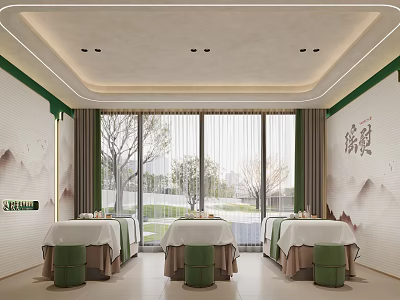 Elegant New Chinese Style Beauty Salon Treatment Room With Soft Lighting And Comfortable Massage Beds 3d model