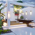 Modern Courtyard Garden Design With Lush Plants Ambient Lighting And Cozy Seating Area