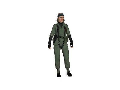 Man In Green Jumpsuit With Harness Black Gloves And Cap 3d model