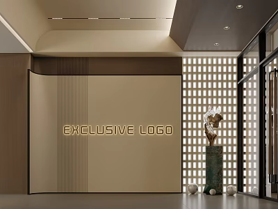 Modern Luxury Reception Desk Background Wall With Custom Logo Display And Elegant Art Decor Pieces 3d model