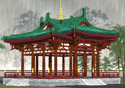 Tang Dynasty Pavilion 3d model