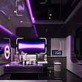 Modern KTV Interior Design With Purple Lighting Sofa Coffee Table And TV Screen 3d model
