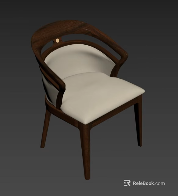 Modern Dining Chair With Wooden Frame Curved Backrest And Light Upholstered Seat 3d model 