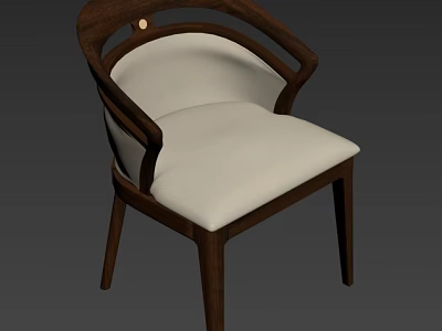 Modern Dining Chair With Wooden Frame Curved Backrest And Light Upholstered Seat 3d model