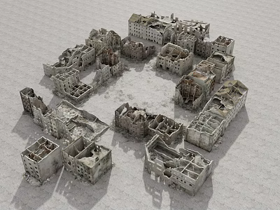 Damaged Building Components Including Walls Frames In Circular Ruins Arrangement 3d model