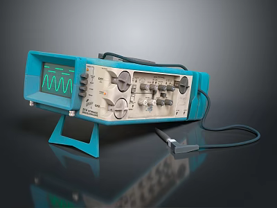 Blue Medical Oscilloscope Featuring Waveform Display Control Knobs Cable And Stand 3d model