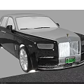 Luxury Rolls Royce Sedan Black Silver with Chrome Front Grille Iconic Emblem Green License Plate