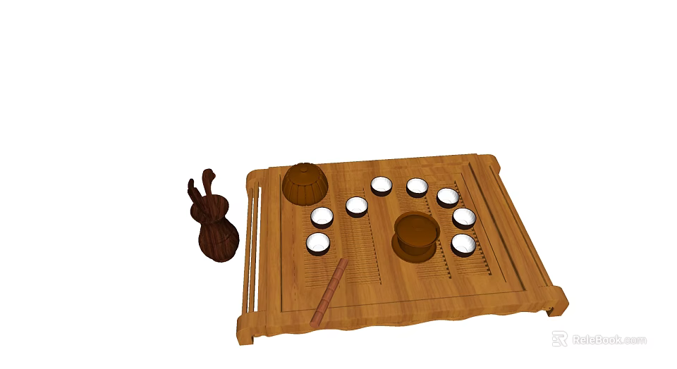 Wooden Tea Set with Tray Cups and Teapot for Traditional Tea Ceremony 3d model 