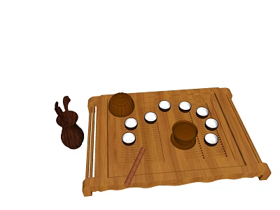 Wooden Tea Set with Tray Cups and Teapot for Traditional Tea Ceremony 3d model