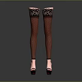 Chic Women's Stockings with Lace Trim Red Color and High Heels Design