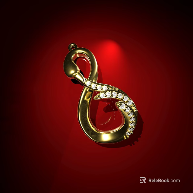 Gold Diamond Pendant Curved Twisted Design Adorned With Sparkling Diamonds Illuminated On Red Background 3d model 
