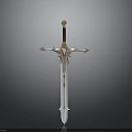 Elegant Ornate Decorative Sword With Gold White Design And Cross Guard Engravings