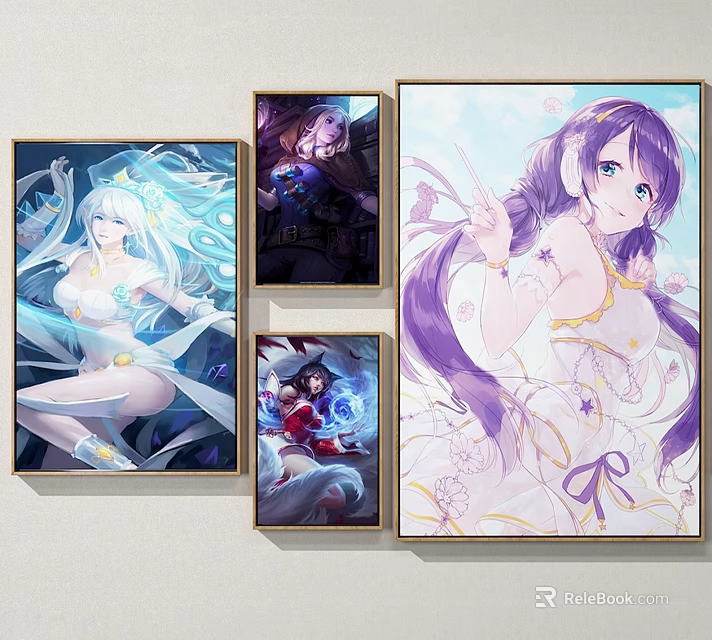 Anime Female Character Wall Art Posters With Colorful Decorative Prints 3d model 