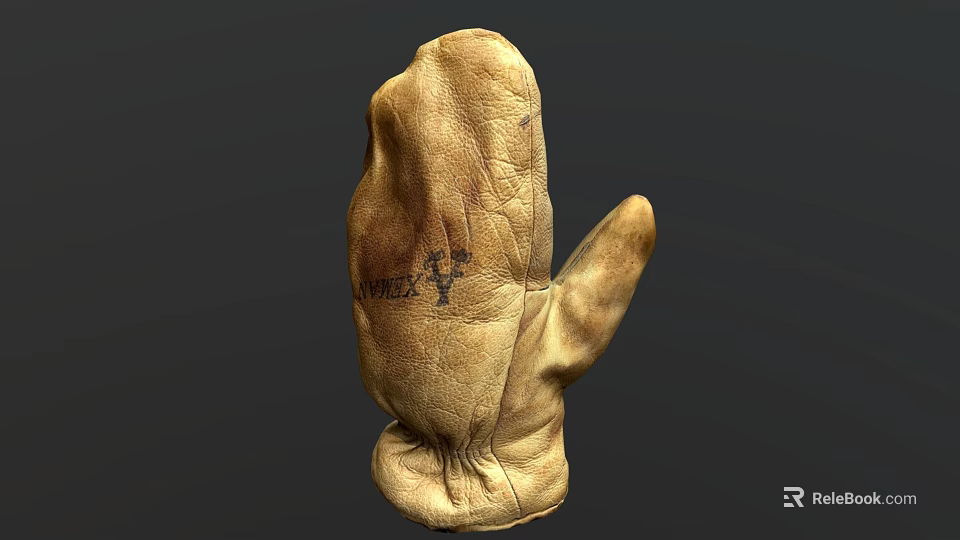 Old Worn Leather Glove With Vintage Texture And Small Handwritten Text 3d model 