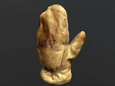 Old Worn Leather Glove With Vintage Texture And Small Handwritten Text 3d model