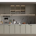 Modern Kitchen Cabinets with Marble Countertop and Glass Door Storage for Wine Bottles and Dishes
