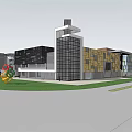 Modern Commercial Complex With Glass Canopy Facade Design And Green Space